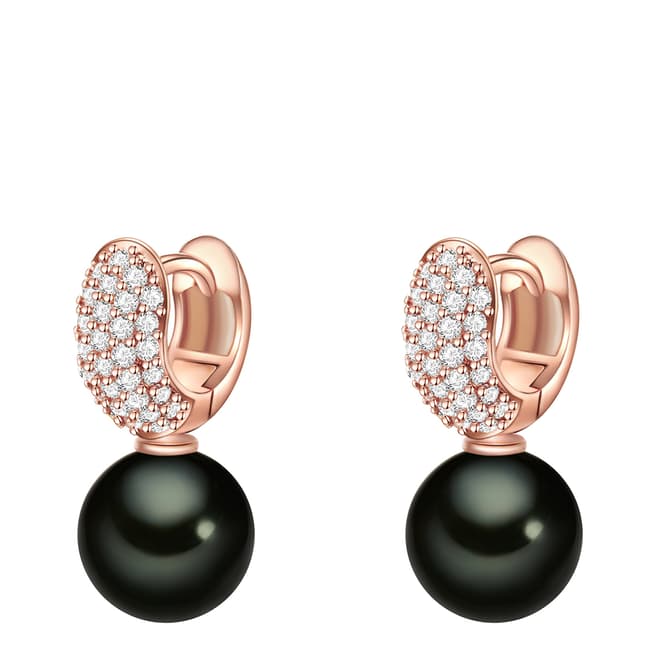 Nova Pearls Copenhagen Rose Gold Plated/Black Zirconia Organic Pearl Earrings