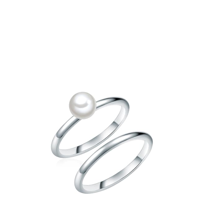 Nova Pearls Copenhagen White/Silver Double Band Organic Pearl Ring