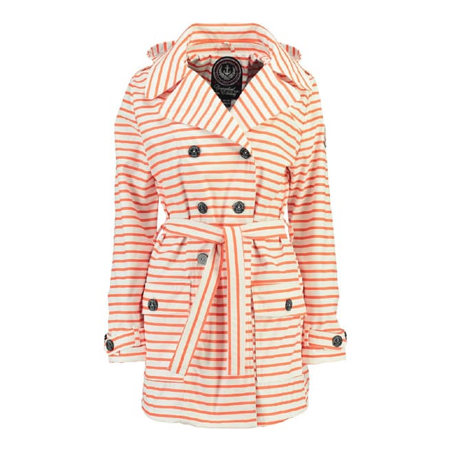 Geographical Norway Women's Coral/White Craquante Belted Coat