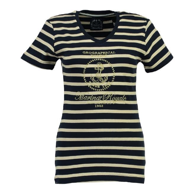 Geographical Norway Women's Navy/Off White Jardin T-Shirt