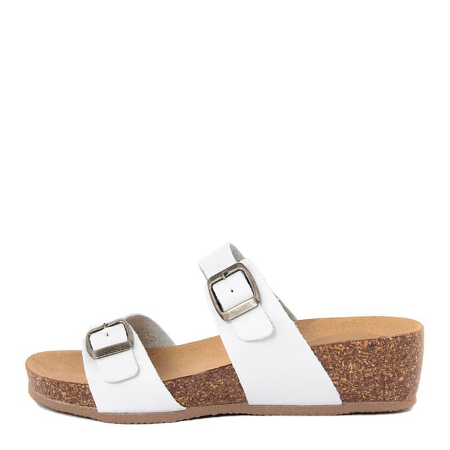 Summery White Double Strap Buckle Detail Wedge Footbed Sandal