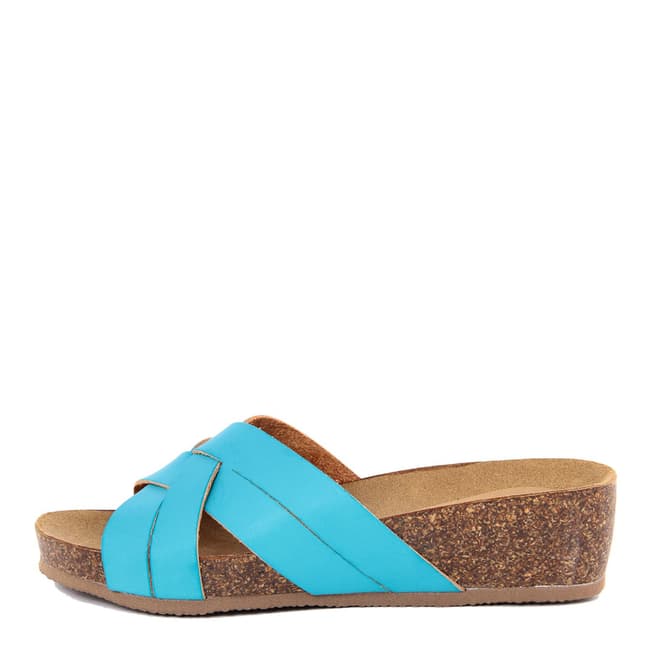 Summery Blue Multi Strap Wedge Footbed Sandal