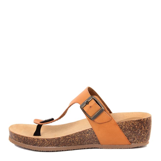 Summery Tan Brown T-Bar Wedge Footbed Sandal