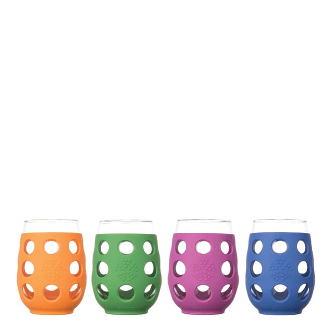 Lifefactory Set of 4 Multi Coloured Wine Glasses, 480ml