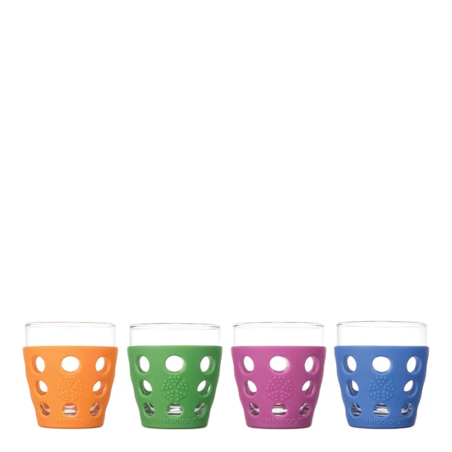 Lifefactory Set of 4 Multi Coloured Beverage Glasses, 300ml