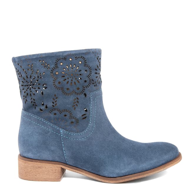 Giorgio Picino Blue Suede Perforated Paisley Ankle Boots