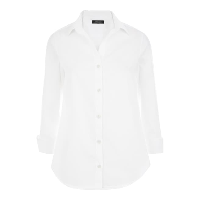 Jaeger White Herringbone Cotton Shirt