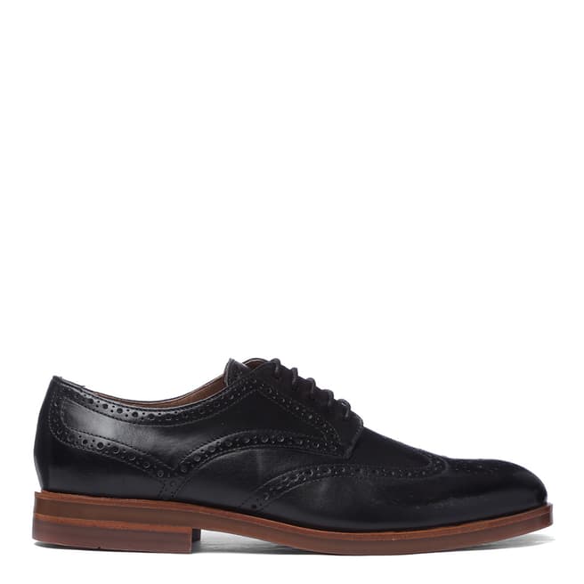 H by Hudson Black Leather Balleter Brogue Shoes 