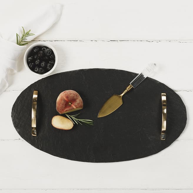 Just Slate Oval Serving Tray with Gold Handles