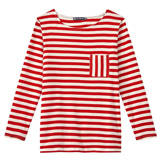 Petit Bateau Red/White Stripe Boat Neck Cotton Top