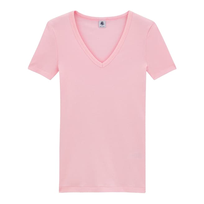 Petit Bateau Pink Original Rib V Neck T-Shirt