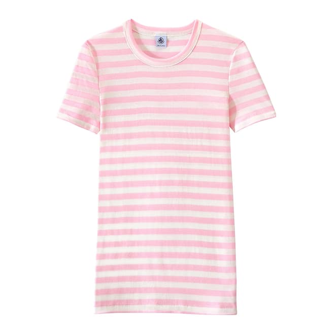 Petit Bateau Pink/White Heritage Striped Rib T-Shirt