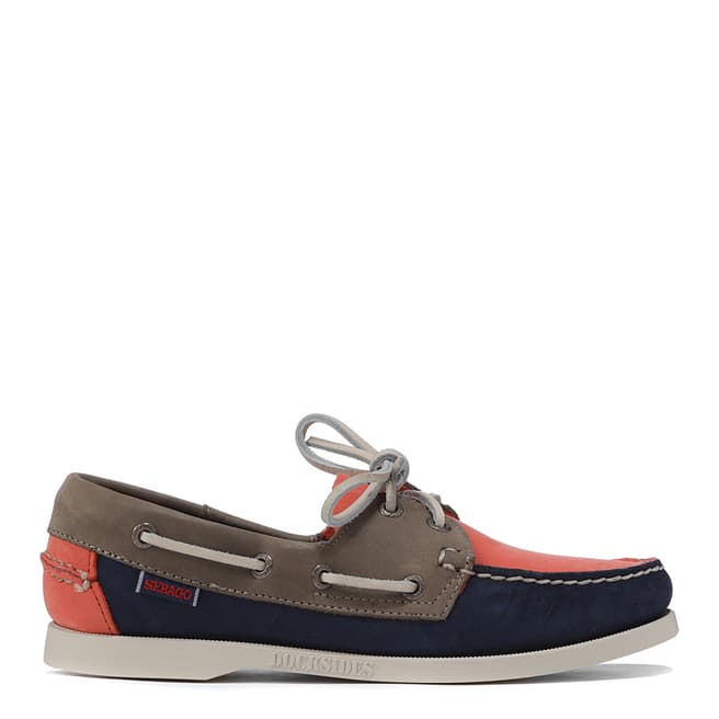 Sebago Women's Navy,Coral & Taupe Suede Spinnaker Boat Shoes