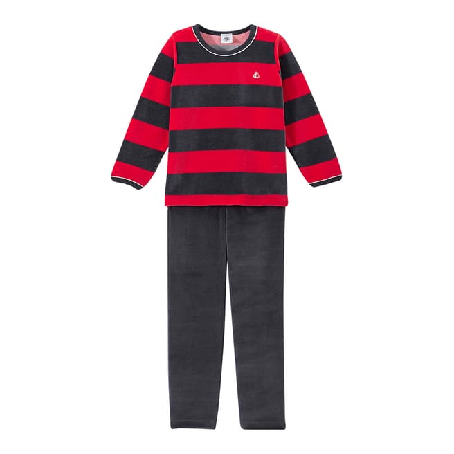 Petit Bateau Red/Navy Terry Velour Pyjamas