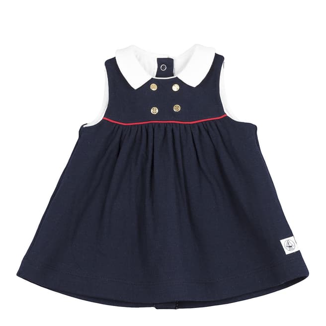 Petit Bateau Baby Girl's Sleeveless Navy Dress In Tube Knit