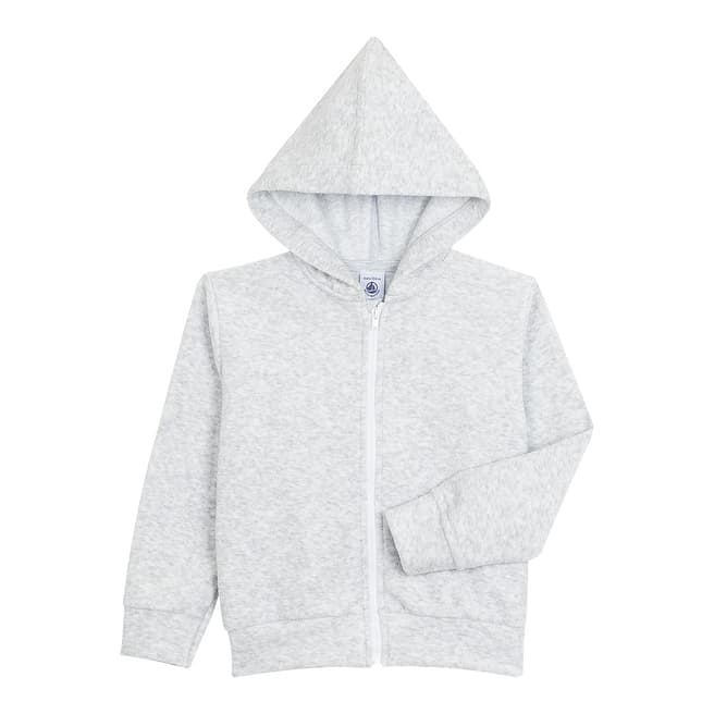 Petit Bateau Grey Hooded Jacket In Terrycloth Bouclette