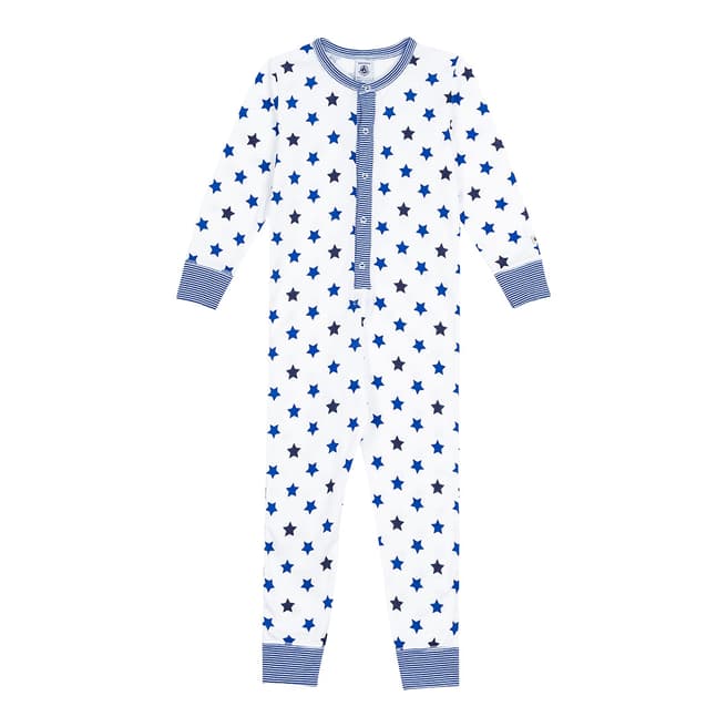 Petit Bateau Blue Jumpsuit Pyjamas With A Star Print