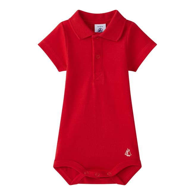 Petit Bateau Baby Boy's Red Bodysuit With Collar