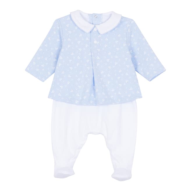 Petit Bateau Baby Boy's Blue Dual-Fabric Chemisette Coverall