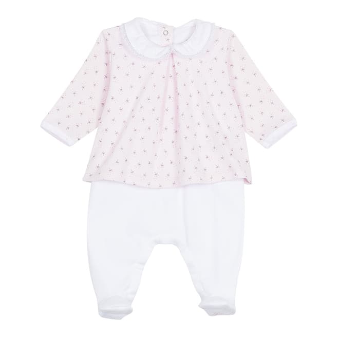 Petit Bateau Baby Girl's Pink Dual-Fabric Chemisette Coverall