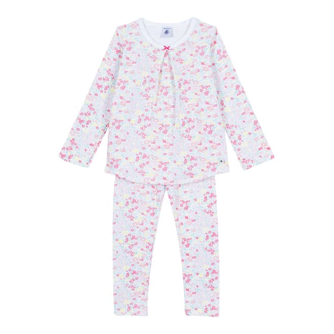 Petit Bateau Pink Flower Print Double Knit Pyjamas