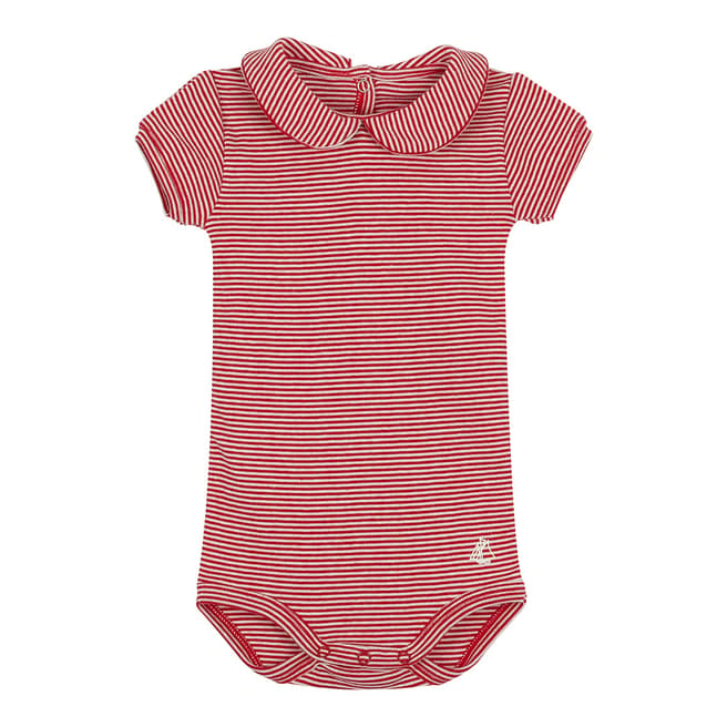 Petit Bateau Baby Girl's Red/Cream Striped Bodysuit With Collar