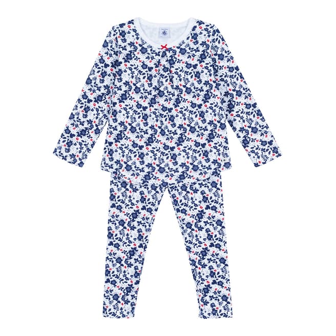 Petit Bateau Blue Multi Floral Print Double Knit Pyjamas