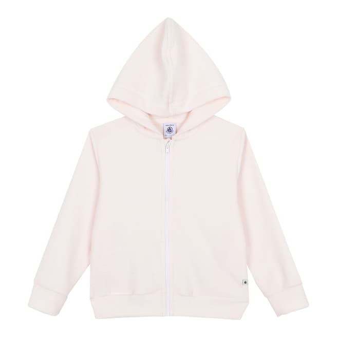 Petit Bateau Light Pink Hooded Jacket In Fine Terry Cloth Bouclette