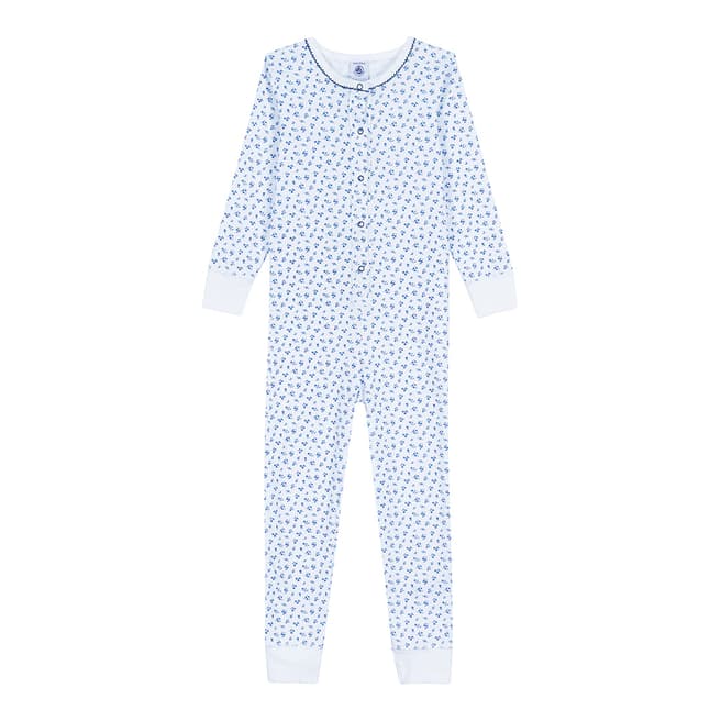 Petit Bateau Blue Flower Print Jumpsuit Pyjamas