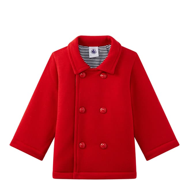 Petit Bateau Baby's Unisex Red Fleece Pea Jacket