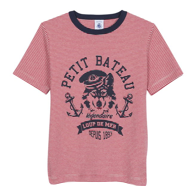 Petit Bateau Red/Navy Milleraies Striped T-Shirt