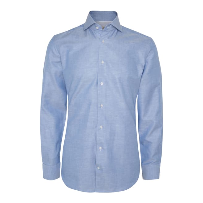 Hackett London Blue/White Woven Slim Linen Blend Shirt