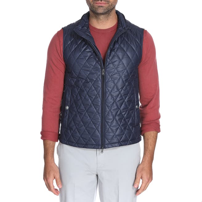 Hackett London Blue Check Quilted Gilet
