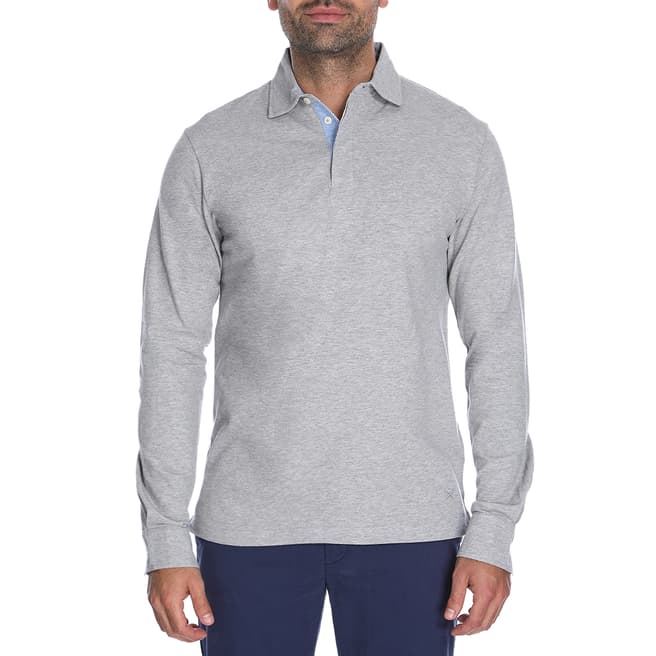 Hackett London Grey Woven Long Sleeve Polo Shirt