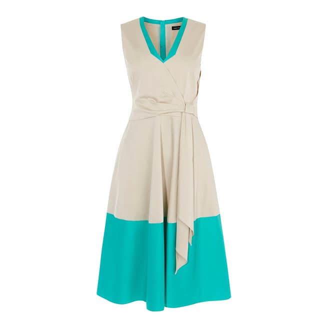 Karen Millen Champagne/Turquoise Knotted Midi Dress