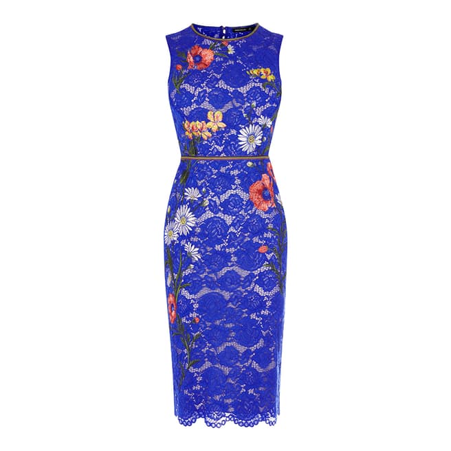 Karen Millen Blue Lace Embroidered Pencil Dress