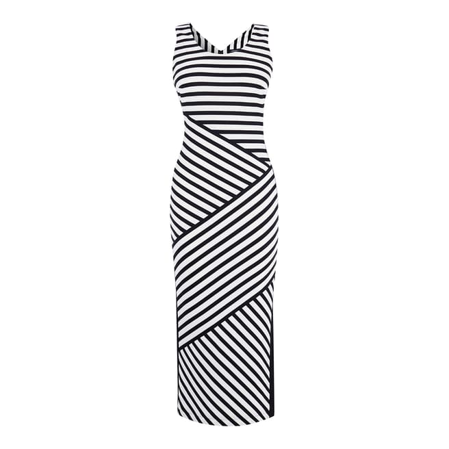 Karen Millen Black/White Narrow Stripe Jersey Midi Dress
