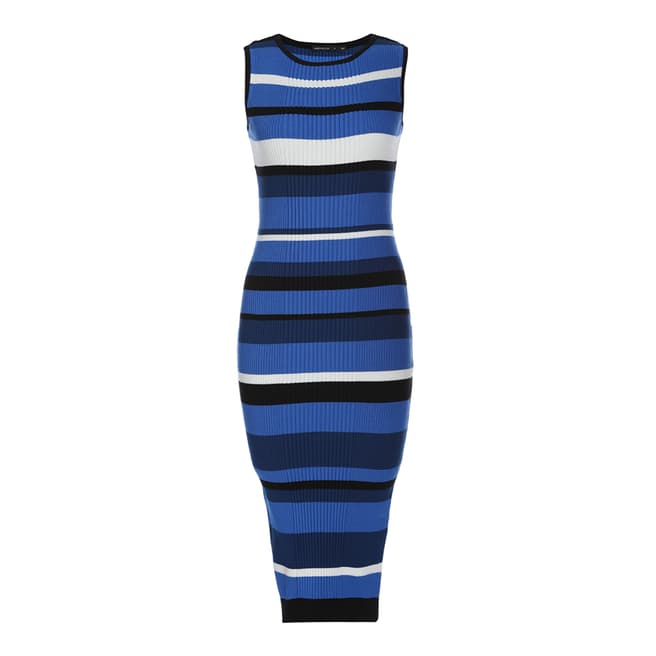 Karen Millen Blue/White Stripe Bodycon Midi Dress