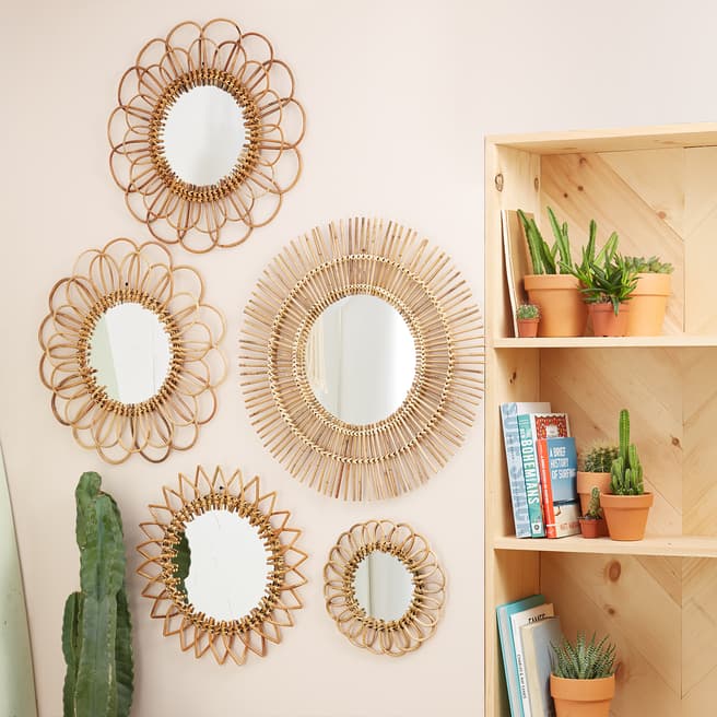 Two's Company Natural Rattan Set of 5 Wall Mirrors