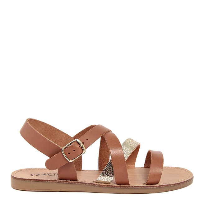 Mariella Brown Cracked Leather Cross Strap Sandal