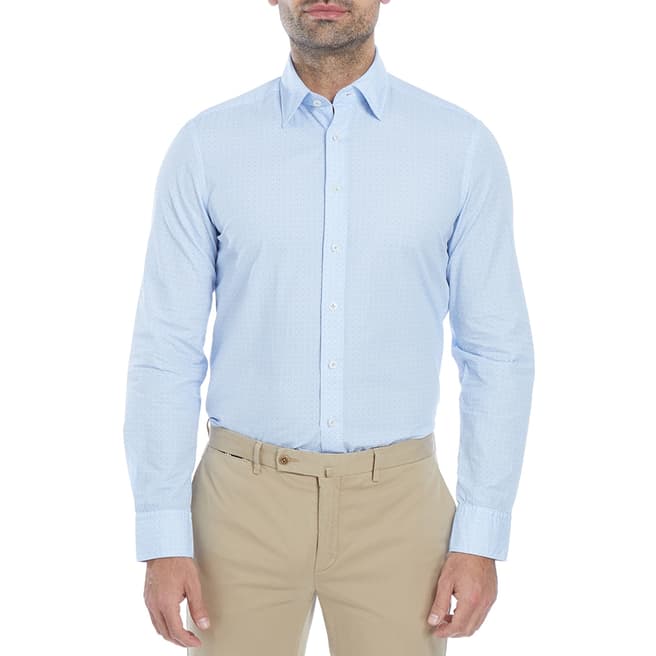Hackett London Blue/White Flower Pattern Slim Cotton Shirt