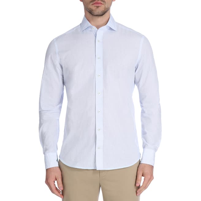 Hackett London Blue/White Mini Cross Print Cotton Slim Shirt