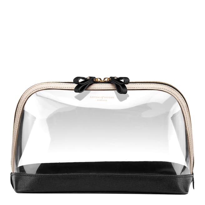 Aspinal of London Clear/Black Large Leather/PU Hepburn Cosmetic Case