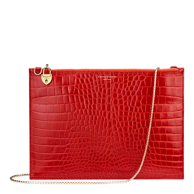 Aspinal of London Red Croc Print Leather Soho Pouch Bag