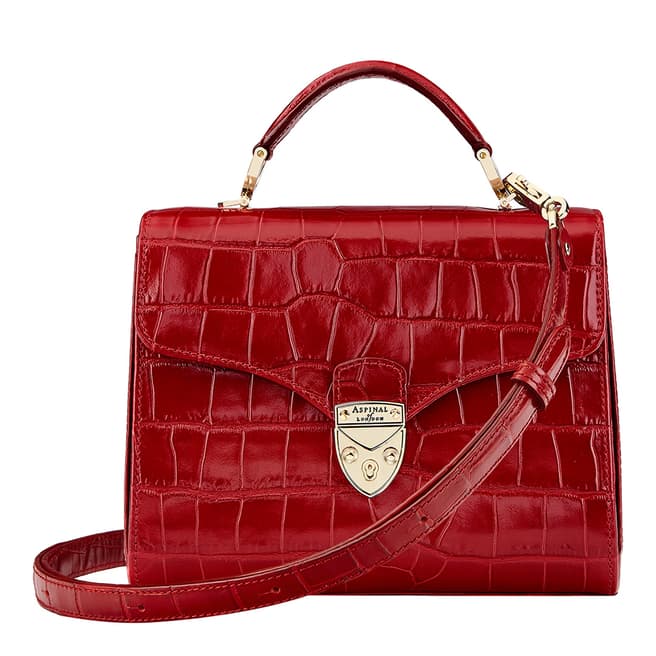 Aspinal of London Red Croc Print Leather Mayfair Midi Bag