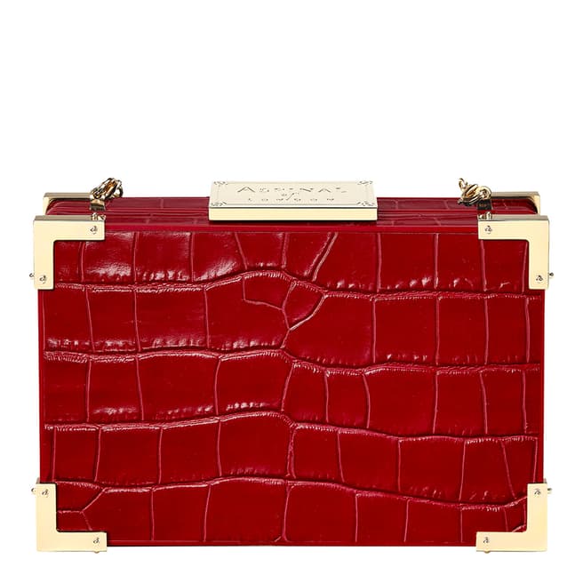 Aspinal of London Red Croc Print Leather New Box Clutch Bag