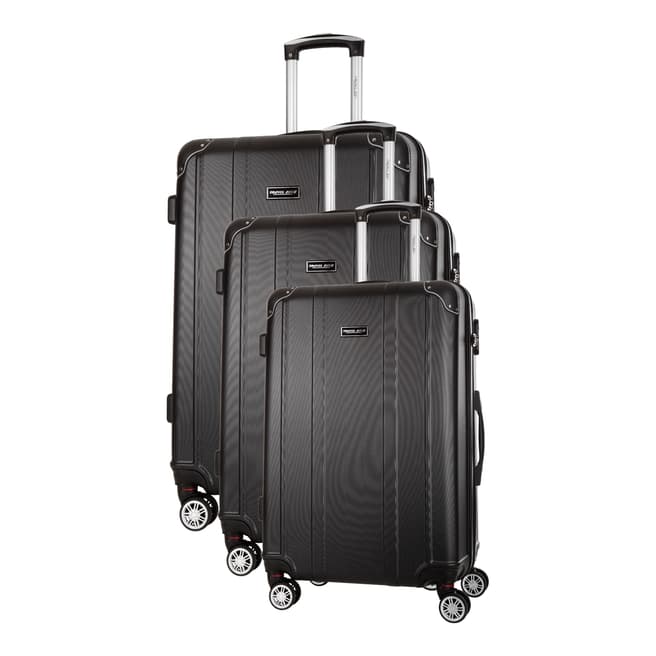Travel One Black Bazzano Set Of Three 8 Wheeled Suitcases 46/56/66cm