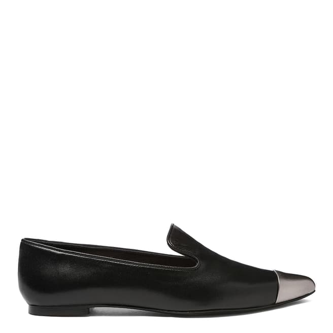 French Sole Black Leather Metallic Toe Cap Penelope Loafers