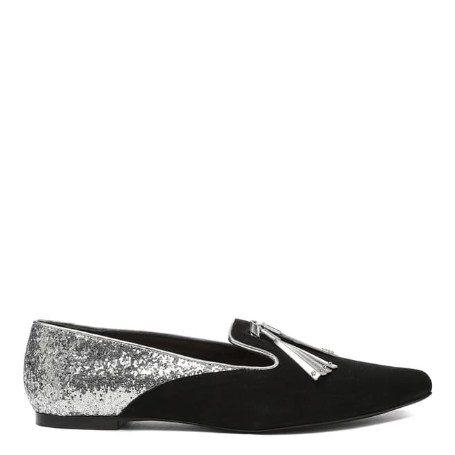 French Sole Black/Silver Suede Glitter Penelope Tassel Loafers