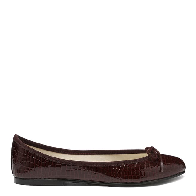French Sole Brown Patent Leather Reptile India Flats